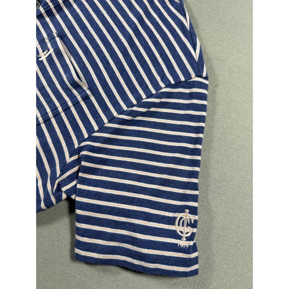 Johnnie-O Polo Shirt Mens Medium Blue Stripe Hangin' Out Pocket Stretch Knit - Picture 4 of 10